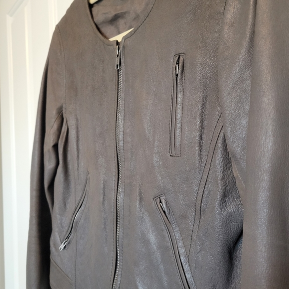 Theory Fida Lamb Leather Jacket Size Small Taupe - Picture 10 of 12